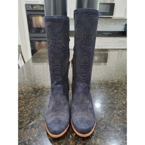 BATE Women's Blue Mid-Calf Modern Western Cowboy Chunky Heel Boot Size 37